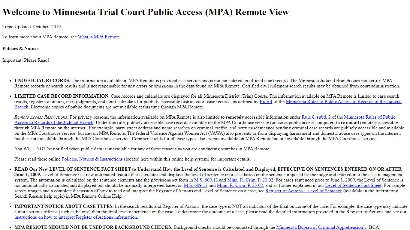 Welcome to Minnesota Trial Court Public Access (MPA) Remote View